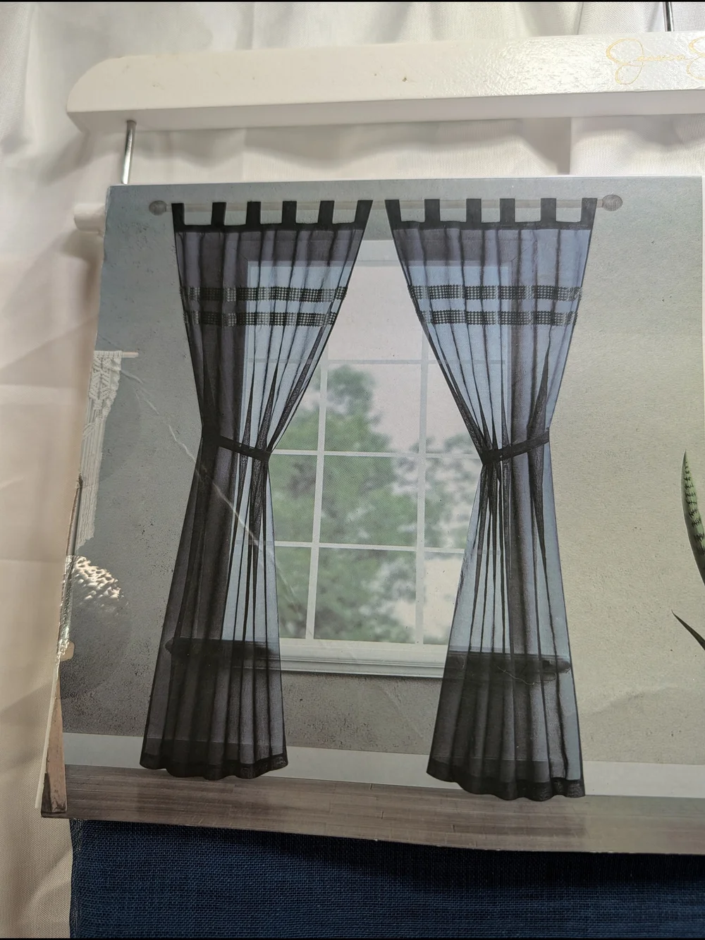 NWT Jessica Simpson Navy Tab Top Window Panels w/tie backs 2 Pack 38inx84in
